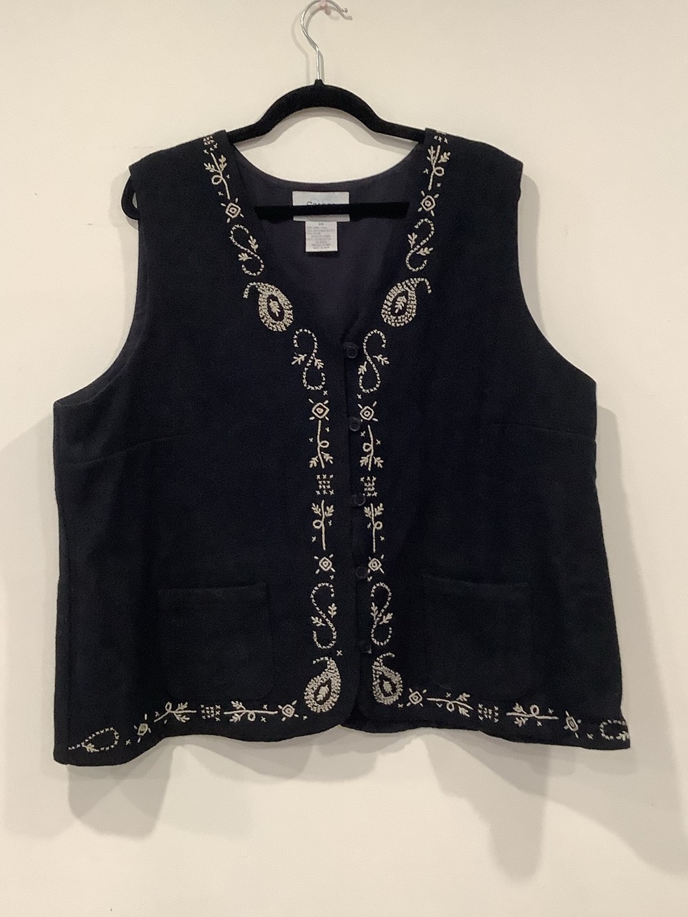 Vintage 90s Whimsigoth Embroidered Wool Vest Size 20 Dark Academia Plus Size